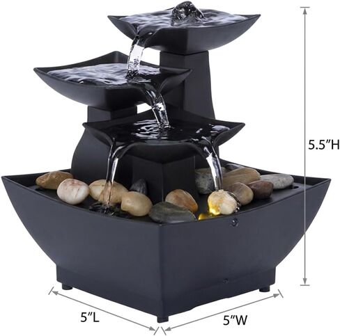 Mini Indoor Water Fountain with Yellow LED Light – USB-C Powered Tabletop Fountain with Real Stones – Compact Water Feature for Home, Office, Desk, Bedroom Decor – Black in Kuwait