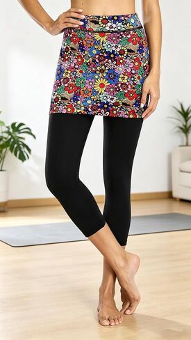 Women’s Capri Leggings Skort with Pockets, Yoga Tennis Golf Athletic Casual Skirts Colorful 3XL in Kuwait