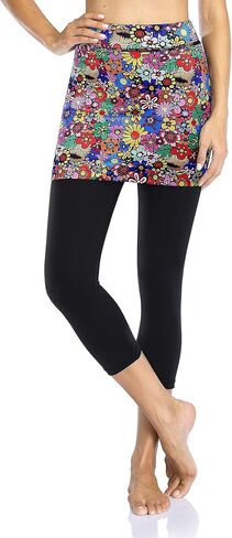 Women’s Capri Leggings Skort with Pockets, Yoga Tennis Golf Athletic Casual Skirts Colorful 3XL in Kuwait