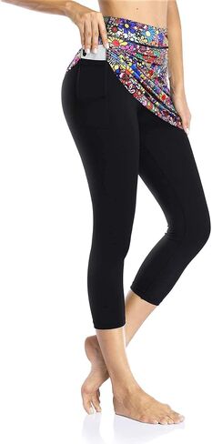 Women’s Capri Leggings Skort with Pockets, Yoga Tennis Golf Athletic Casual Skirts Colorful 3XL in Kuwait