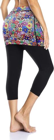 Women’s Capri Leggings Skort with Pockets, Yoga Tennis Golf Athletic Casual Skirts Colorful 3XL in Kuwait