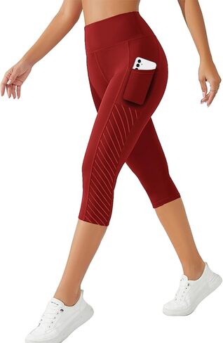 Women's Capri Leggings with Pockets Tummy Control Workout High Waisted Athletic Running 3/4 Ultra Soft Gym Yoga Pants in Saudi Arabia