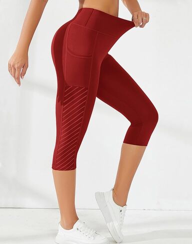 Women's Capri Leggings with Pockets Tummy Control Workout High Waisted Athletic Running 3/4 Ultra Soft Gym Yoga Pants in Kuwait