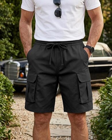 A WATERWANG Men's Cargo Shorts Casual Drawstring Elastic Waist Athletic Workout Gym Jogger Shorts with 4 Pockets in Saudi Arabia