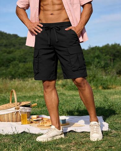 A WATERWANG Men's Cargo Shorts Casual Drawstring Elastic Waist Athletic Workout Gym Jogger Shorts with 4 Pockets in Saudi Arabia