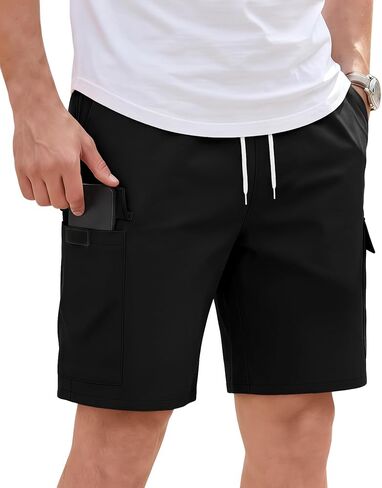 Men's Cargo Shorts Drawstring Elastic Waist Stretch Athletic Casual Summer Work Shorts for Men with Multi Pockets in Kuwait