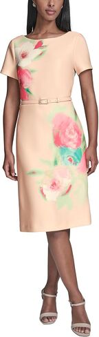 Karl Lagerfeld Women's Short Sleeve Crew Neck Printed Scuba Fit & Flare Dress in Kuwait