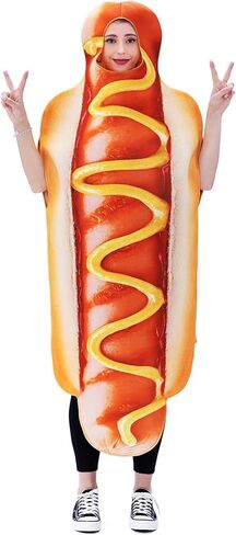 Hot Dog Costume for Unisex Adults,Cute Funny Food Cosplay Fancy Dress Outfits for Halloween Dress-Up Party,One Size in Kuwait