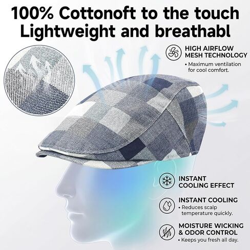 Flat Cap for Men Cotton Plaid Ivy Newsboy Hat Classic Vintage Duckbill Driving Golf Cap in Saudi Arabia