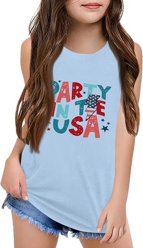 Red White and Blue Tank Tops Kids USA Flag 4Th of July Outfits Crew Neck Cute Shirt Summer Active Sleeveless Tank Tops in Kuwait