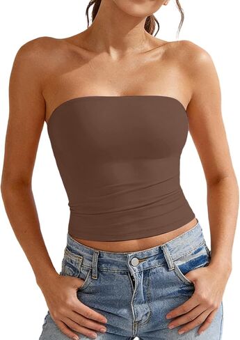 Womens Tube Tops Stretchy Soft Strapless Bandeau Basic Seamless Cute Crop Top Summer Going Out Tank Tops in Saudi Arabia