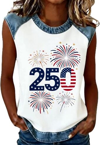 4Th of July Shirts Women Sleeveless Denim Tank Top Independence Day Casual Round Neck Summer American Flag Shirt in Saudi Arabia