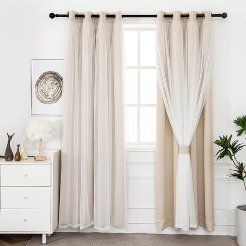 INLINAS Beige Blackout Curtains with Sheer Overlay - Grommet Top Thermal and Noise Reduction Panels for Bedroom and Living Room Light Blocking and Energy Saving, 52 x 84 Inches, Set of 2 in Saudi Arabia