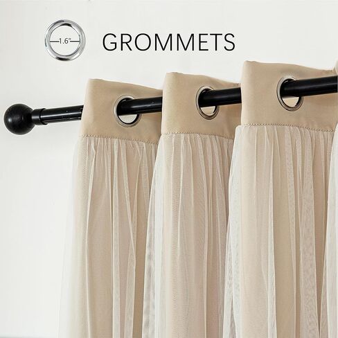 INLINAS Beige Blackout Curtains with Sheer Overlay - Grommet Top Thermal and Noise Reduction Panels for Bedroom and Living Room Light Blocking and Energy Saving, 52 x 84 Inches, Set of 2 in Saudi Arabia