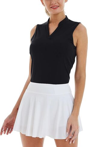 CQC Women's Golf Tennis Sleeveless Polo Shirts V-Neck Quick Dry UPF 50+ Sport Athletic Tank Tops Moisture Wicking Casual Black XS in Saudi Arabia