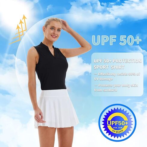 CQC Women's Golf Tennis Sleeveless Polo Shirts V-Neck Quick Dry UPF 50+ Sport Athletic Tank Tops Moisture Wicking Casual Black XS in Saudi Arabia