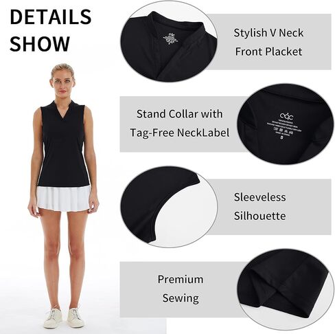 CQC Women's Golf Tennis Sleeveless Polo Shirts V-Neck Quick Dry UPF 50+ Sport Athletic Tank Tops Moisture Wicking Casual Black XS in Saudi Arabia