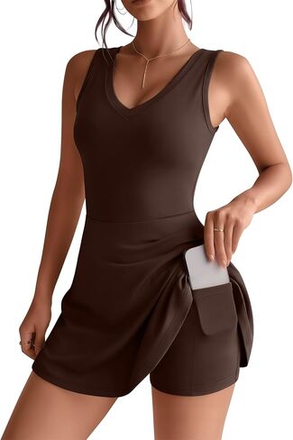 Huukeay Women's Tennis Dress Athletic Built in Shorts with Pockets Sleeveless V Neck Tank Workout Dresses Summer Golf Clothes in Kuwait
