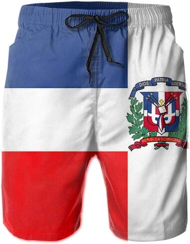 SARA NELL Men's Swim Trunks Dominican Republic Flag Surfing Beach Board Shorts Swimwear White in Kuwait