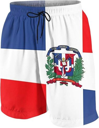 SARA NELL Men's Swim Trunks Dominican Republic Flag Surfing Beach Board Shorts Swimwear White in Kuwait