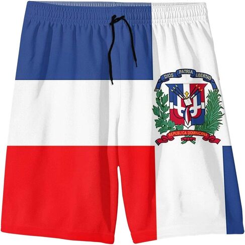 SARA NELL Men's Swim Trunks Dominican Republic Flag Surfing Beach Board Shorts Swimwear White in Kuwait