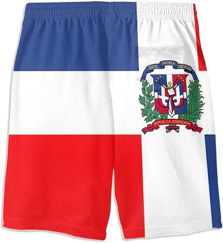 SARA NELL Men's Swim Trunks Dominican Republic Flag Surfing Beach Board Shorts Swimwear White in Kuwait