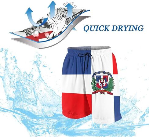 SARA NELL Men's Swim Trunks Dominican Republic Flag Surfing Beach Board Shorts Swimwear White in Kuwait