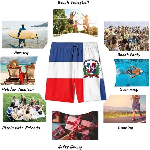 SARA NELL Men's Swim Trunks Dominican Republic Flag Surfing Beach Board Shorts Swimwear White in Kuwait
