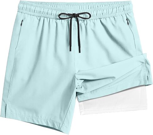 ABSECAI Men's Swim Trunk 4" with Compression Liner 4 Inch Quick Dry Board Shorts Zipper Pocket in Saudi Arabia