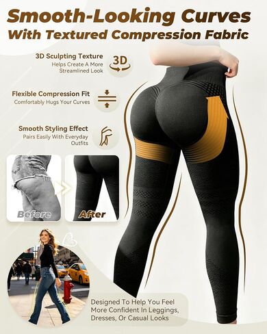 3D Compression Leggings for Women, High Waist Tummy Control Butt Lifting Smooth Sculpting Yoga Pants, Breathable Stretch Fit in Kuwait
