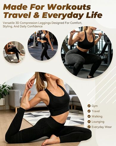 3D Compression Leggings for Women, High Waist Tummy Control Butt Lifting Smooth Sculpting Yoga Pants, Breathable Stretch Fit in Kuwait