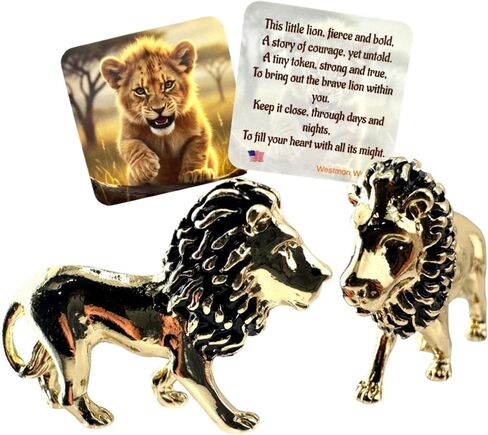 Westmon Works Lion Charm Set of 2 Painted Metal Trinket with Made in The USA Poem Card Small Courage Keepsake Gift in Kuwait