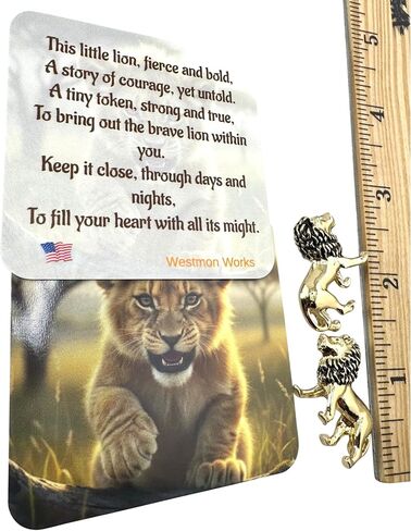 Westmon Works Lion Charm Set of 2 Painted Metal Trinket with Made in The USA Poem Card Small Courage Keepsake Gift in Kuwait