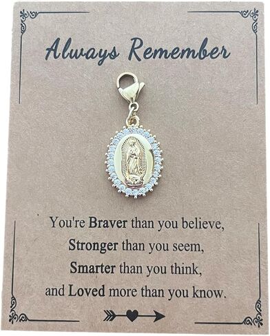 AMOBESTER Gold Plated Cubic Zirconia Maria Clip on Charms Virgin Mary Christian Religious Jewelry Charms for Necklace Bracelet Zipper Pull in Kuwait