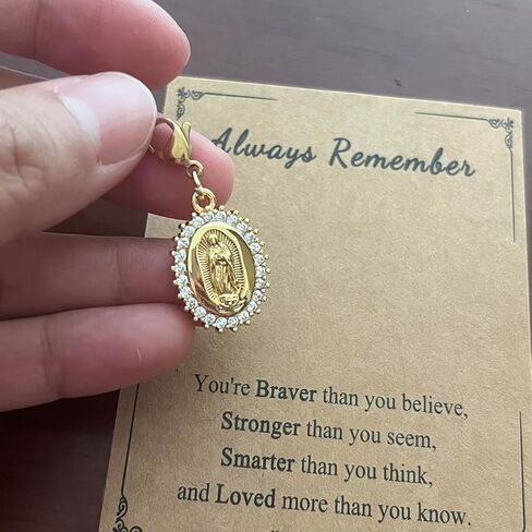 AMOBESTER Gold Plated Cubic Zirconia Maria Clip on Charms Virgin Mary Christian Religious Jewelry Charms for Necklace Bracelet Zipper Pull in Kuwait