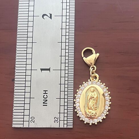 AMOBESTER Gold Plated Cubic Zirconia Maria Clip on Charms Virgin Mary Christian Religious Jewelry Charms for Necklace Bracelet Zipper Pull in Kuwait