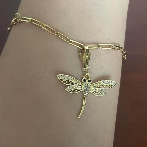 AMOBESTER Gold Dragonfly Clasp on Charms Insect Jewelry Pandent with Cubic Zirconia for Necklace Bracelet in Kuwait