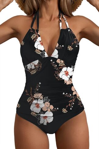 B2prity Women's One Piece Swimsuit Tummy Control Halter Bathing Suit Slimming Supportive Long Torso Friendly Swimwear in Kuwait