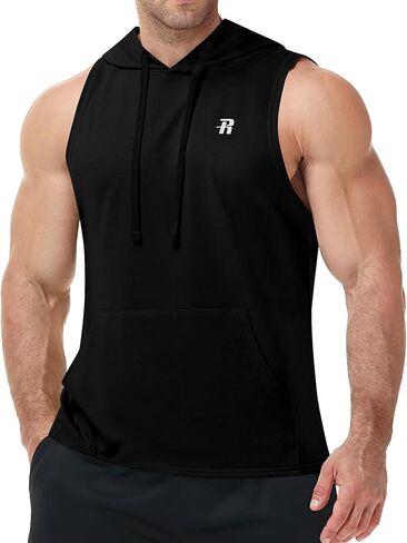 Runhit Men's Workout Hooded Tank Tops Gym Sleeveless Hoodie Bodybuilding Muscle Cut Off T Shirt for Athletic Running Casual in Kuwait