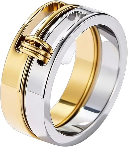 Generation Refined - Silver Gold Stackable Rings, 18K Gold Plated Stainless Steel, Silver and Gold Two Tone, Non Tarnish Multi Ring Mixed Metals Set in Kuwait
