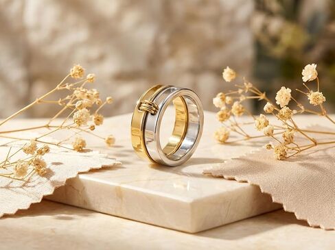 Generation Refined - Silver Gold Stackable Rings, 18K Gold Plated Stainless Steel, Silver and Gold Two Tone, Non Tarnish Multi Ring Mixed Metals Set in Kuwait