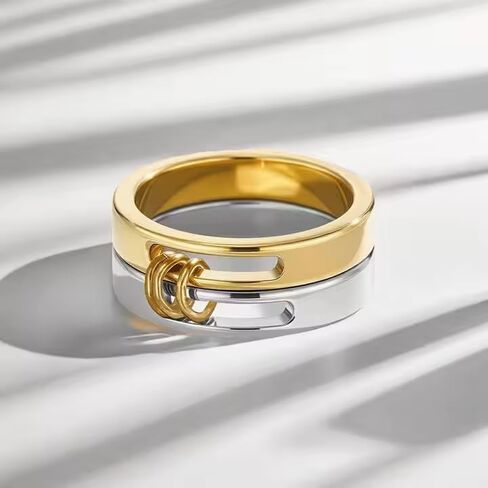 Generation Refined - Silver Gold Stackable Rings, 18K Gold Plated Stainless Steel, Silver and Gold Two Tone, Non Tarnish Multi Ring Mixed Metals Set in Kuwait