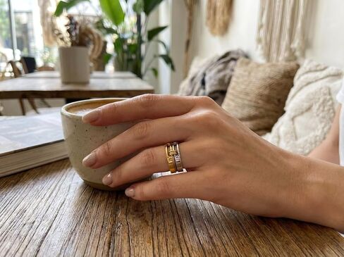 Generation Refined - Silver Gold Stackable Rings, 18K Gold Plated Stainless Steel, Silver and Gold Two Tone, Non Tarnish Multi Ring Mixed Metals Set in Kuwait