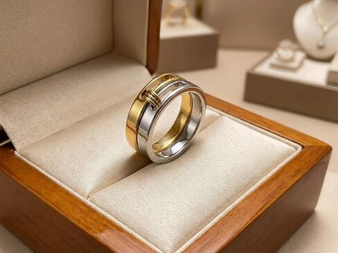 Generation Refined - Silver Gold Stackable Rings, 18K Gold Plated Stainless Steel, Silver and Gold Two Tone, Non Tarnish Multi Ring Mixed Metals Set in Kuwait