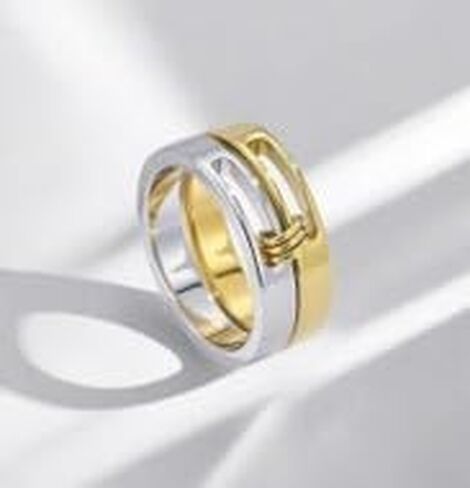 Generation Refined - Silver Gold Stackable Rings, 18K Gold Plated Stainless Steel, Silver and Gold Two Tone, Non Tarnish Multi Ring Mixed Metals Set in Kuwait