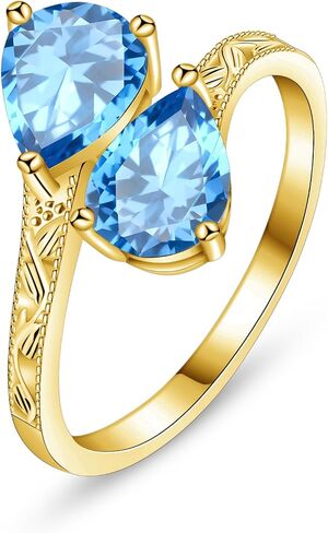 2.5ct Adjustable Vintage Milgrain Filigree Birthstone Ring, Thickened 14K Gold Plated, Victorian Style, Dainty CZ Gemstone Stackable Rings Band Birthday Jewelry Gifts Adjustable (US Size 5-10) in Saudi Arabia