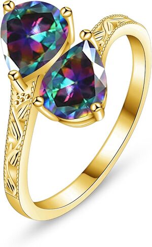 2.5ct Adjustable Vintage Milgrain Filigree Birthstone Ring, Thickened 14K Gold Plated, Victorian Style, Dainty CZ Gemstone Stackable Rings Band Birthday Jewelry Gifts Adjustable (US Size 5-10) in Saudi Arabia