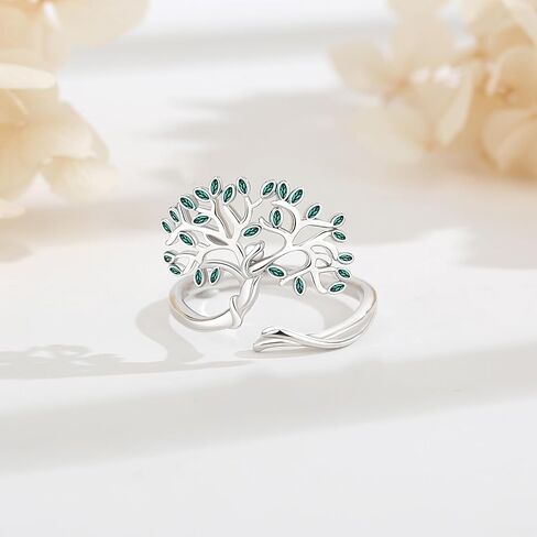 CELESTIA Tree of Life Ring for Women Men 925 Sterling Silver,Adjustable Nature Tree Open Band Rings Protection Amulet Stackable Jewelry Gift in Saudi Arabia