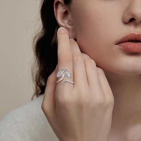 CELESTIA Tree of Life Ring for Women Men 925 Sterling Silver,Adjustable Nature Tree Open Band Rings Protection Amulet Stackable Jewelry Gift in Saudi Arabia