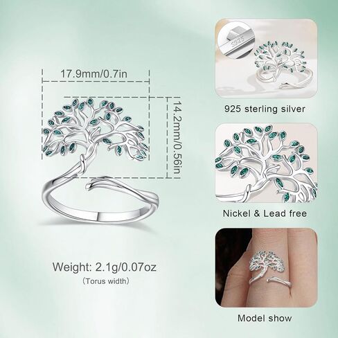 CELESTIA Tree of Life Ring for Women Men 925 Sterling Silver,Adjustable Nature Tree Open Band Rings Protection Amulet Stackable Jewelry Gift in Saudi Arabia